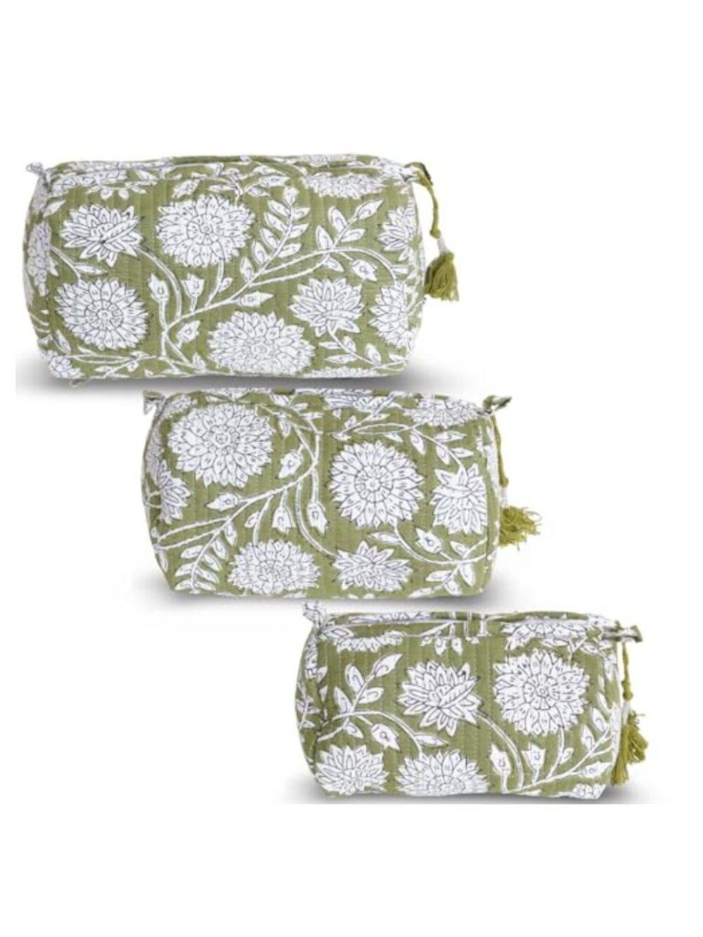Quilted Cotton 3-Piece Toiletry Bag Set Tiger Block Print Travel Cosmetic